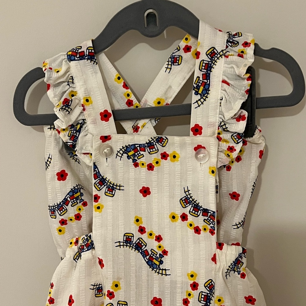 Vintage OOAK train print overall skirt and bloomers - Picture 2 of 4